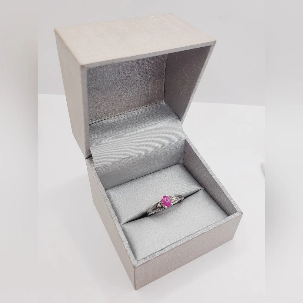 Genuine Oval Pink Sapphire Cabochon 925 Sterling Silver Ring
